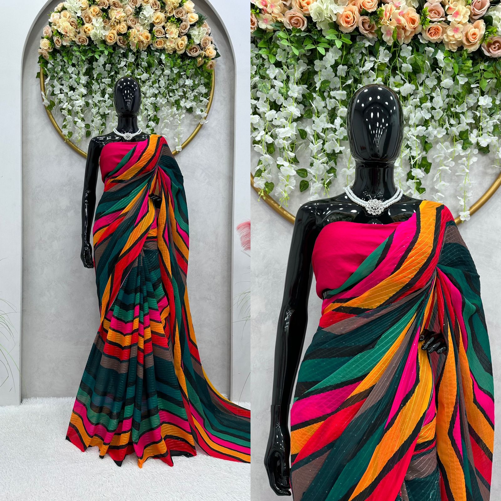 Buy Orange Digital Printed Satin Saree With Blouse Online At Zeel Clothing